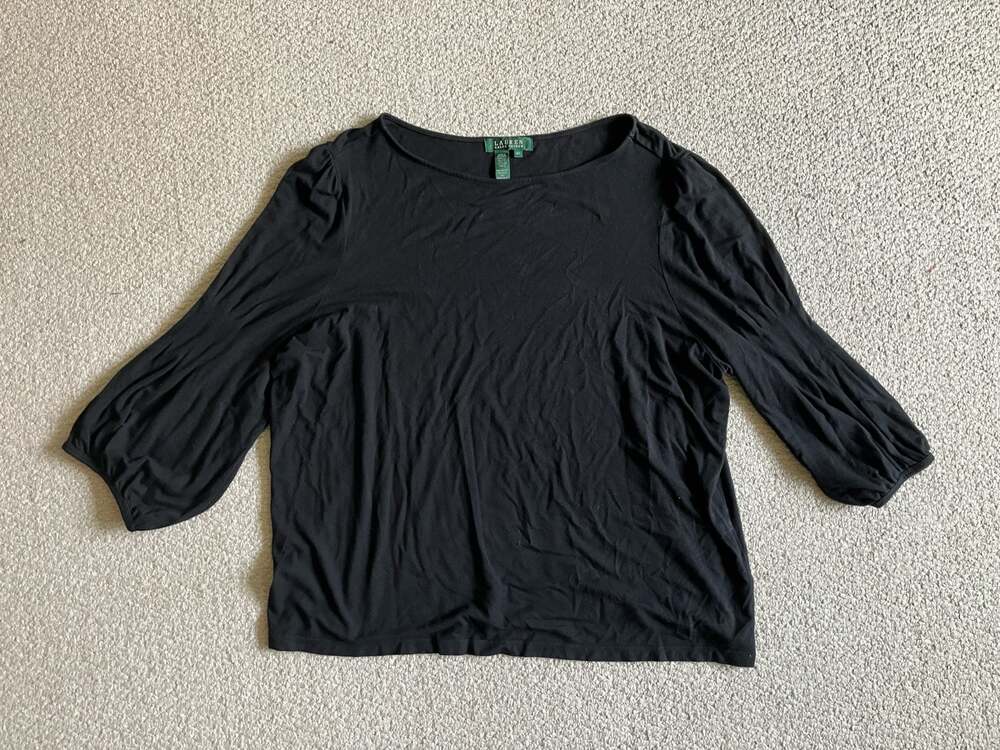 Lauren Ralph Lauren Black Puff 3/4 Sleeve Knit Top Size 2X